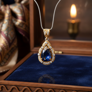 Grandbazaar joyería turca hecha a mano otomana diseño auténtico forma de pera zafiro CZ piedra plata colgante al por mayor - Product Image 3