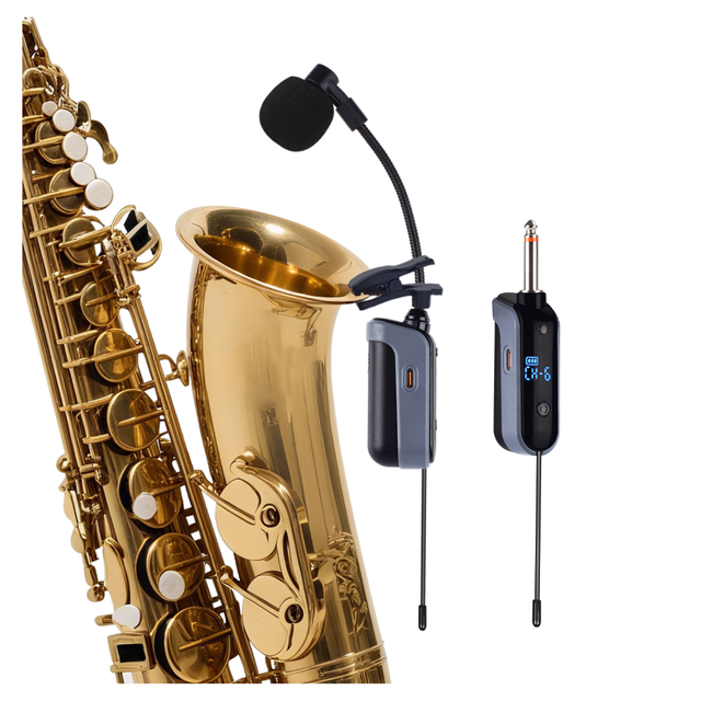 Professional UHF Wireless Condenser Saxophone Microphone Omnidirectional Pattern Noise Cancelling Lightweight Design for
