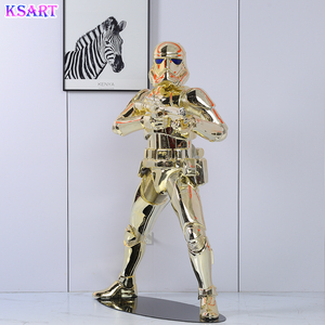 カスタムゴールドクローム像彫刻等身大グラスファイバー樹脂工芸品家の装飾スターウォーズビッグサイズ像樹脂彫刻 - Product Image 3