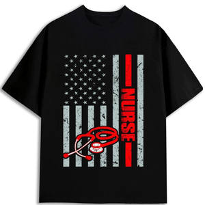 Camiseta de Enfermera con Bandera Americana, Negra, 100% Algodón, 180 g/m², Cuello Redondo, Uniforme de Hospital para Hombre - Product Image 1