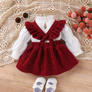 2Pc <strong>Baby</strong> <strong>Christmas</strong> Clothes Girls <strong>Baby</strong> Set Solid Color Top With <strong>Cute</strong> Bow Suspenders Dresses Fall Winter <strong>Outfits</strong> - Product Image 3