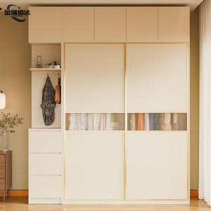 Armoire suspendue à portes coulissantes en chêne de style panneau minimaliste moderne Jinruishengda pour chambre à coucher, petites maisons, meubles de maison - Product Image 2