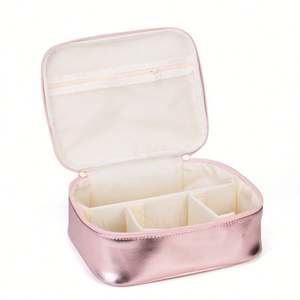 Bolsa de Cosméticos de Piel Sintética Rosa con Cierre y Asa, Redonda, para Viaje, Promocional, con Diseño Liso - Product Image 5