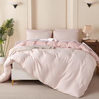 Parure de lit jacquard 3 pièces moderne à rayures, écologique, 100 % microfibre, blanc rose, rayures verticales, fermeture éclair