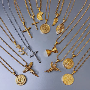 Liontin kustom tangan Caduceus Hamsa perhiasan gratis Tarnish liontin pria St Christopher Da Vinci kompas berlapis emas 18k untuk pria - Product Image 6