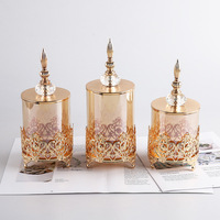 Bougeoir en verre doré avec couvercle, cylindre en métal, chandelier, centre de table de mariage, nouvelle collection