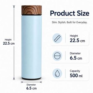 Custom Double Wall Vacuum Insulated Stainless Steel <b>Thermos</b> Water <b>Bottle</b> with Wood Grain Lid Promotional Corporate Gift Flask - Product Image 4