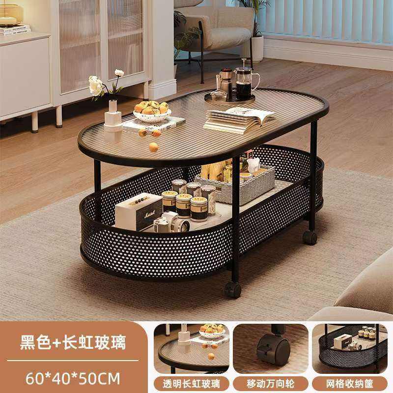 โต๊ะกาแฟเคลื่อนย้ายได้สองชั้นสีรุ้งดำ 60*40*50