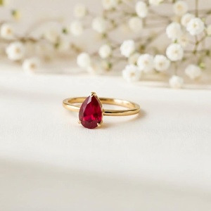 Anillos de plata 925 chapados en oro con rubí natural, al por mayor, de plata alemana, ajustables, con corte de pera, para mujer, finos, de eternidad, vermeil. - Product Image 1