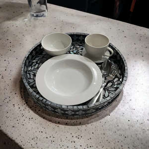 Bandeja de servicio decorativa con incrustaciones de madreperla redonda, patrón Floral para boda, decoración costera para el hogar y el Hotel - Product Image 5