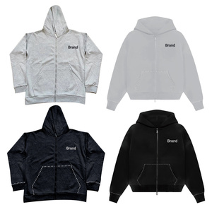 Fabricante de Sudaderas con Capucha Personalizadas con Doble Cremallera, Sudaderas con Capucha Extra Grandes y Gruesas de Color Gris para Hombre - Product Image 1