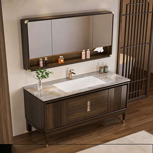 Nuovo Set <span class=keywords><strong>Mobile</strong></span> <span class=keywords><strong>Bagno</strong></span> a Colonna in Stile Cinese, Legno <span class=keywords><strong>Wenge</strong></span> Laccato, Legno di Gomma, Lavabo Integrato in Ceramica - Product Image 2