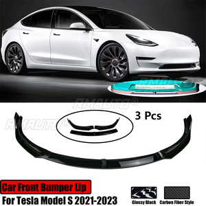 For Tesla Model S 2021-2023 Car Front Bumper Lip MP Style Spoiler Splitter Trim Accessories Carbon Fiber Style Glossy Black 3PCS - Product Image 1