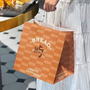 Customizable Eco-Friendly Kraft Paper Baking Tote <b>Bag</b> for <b>Cake</b> Shop Food Dessert Bread Takeaway Packaging - Product Image 5