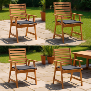 Chaise de salle à manger de patio en bois d'acacia avec coussin, mobilier d'extérieur haut de gamme, chaise de jardin moderne, design en bois massif, style rustique - Product Image 2