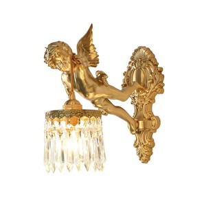 French Style All Copper Angel Wall Lamp Crystal Shade Led E14 <b>Switch</b> Control For Living Room Bedroom Study Hallway - Product Image 5