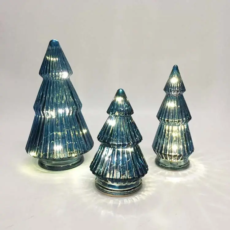 Led Light String Lights Up Blue Transparent Glass Christmas Tree Ornaments Indoor Tabletop Decoration