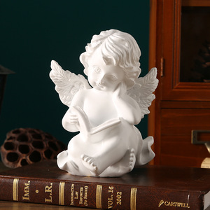 Statuette di <span class=keywords><strong>Angeli</strong></span> in Stile Europeo Vintage, Decorazioni da Scrivania in Resina e Gesso Stile Americano, Piccola Statuetta di Angelo Bianco - Product Image 4
