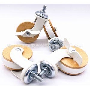 Furniture Casters 60mm Wooden Wheel <b>Swivel</b> With Brake Silent For Furniture - Product Image 2