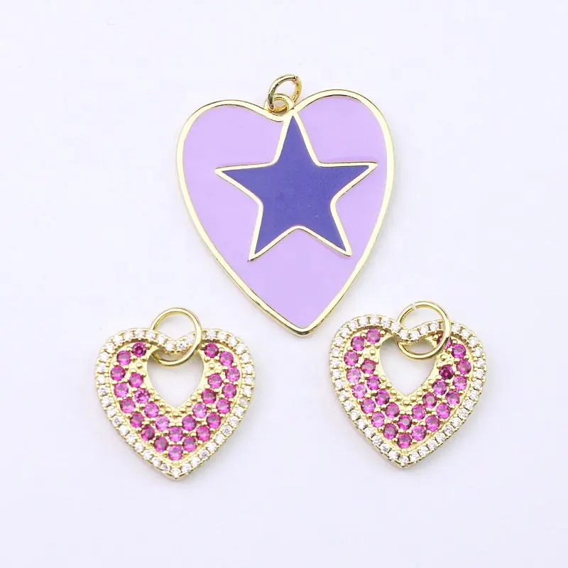 CH-JDP0088 New arrival heart shape pendant,purple cz/enamel charm necklace,hollow design cubic zircon pendant jewelry wholesale