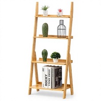Étagère d'équerre moderne à 4 niveaux en bambou, bibliothèque peu encombrante avec rebord arrière pour la décoration du salon et de la chambre