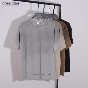 Custom logo, stevige vintage acid-washed, milieuvriendelijke, ademende, oversized, distressed, blanco T-shirt voor heren van 100% katoen, zwaargewicht. - Product Image 3