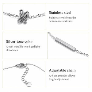 Collier Lariat en Acier Inoxydable avec Breloques Fleur, Plaqué Rhodium, Design Minimaliste pour un Port Quotidien - Product Image 2
