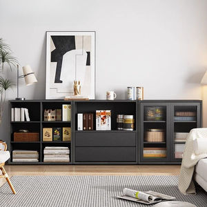 Estante <span class=keywords><strong>de</strong></span> almacenamiento simple moderno para el hogar, mueble <span class=keywords><strong>de</strong></span> sala <span class=keywords><strong>de</strong></span> estar, estantería con combinación <span class=keywords><strong>de</strong></span> vidrio, color negro - Product Image 2