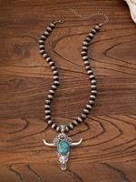 Collier pendentif avec initiales aztèques en argent antique avec pierre turquoise bleue occidentale accessoire de mode de style rétro vintage pour femmes