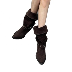 Nuovi Stivali Western Marroni Impilabili Invernali, Vendita all'Ingrosso, Stivaletti da <span class=keywords><strong>Donna</strong></span> con Punta Affusolata e Tacco Grosso - Product Image 5