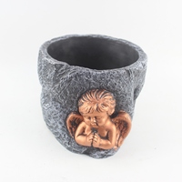 Nouvelle Conception - Jardinière Ronde en Ciment Gris - Pots à Plantes en Béton avec Cuivre - Utilisation au Sol pour Jardin Succulent