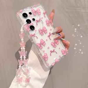 Étui de téléphone portable mignon et transparent avec motif de fleurs, papillon rose et nœud papillon pour <span class=keywords><strong>Samsung</strong></span> Galaxy A14 A15 A16 A17 A53 A54 A55 A56 A57 A35 A36 A37 5G - Product Image 6
