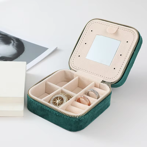 EQ221 Custom Logo Portable Fashionable Square Shape Jewelry <b>Box</b> Zipper Travel Velvet Storage <b>Box</b> <b>Mirror</b> Halloween - Product Image 3