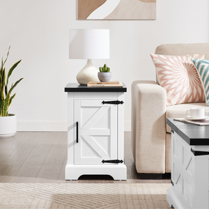 Farmhouse End Table With Barn Door Storage <b>Shelf</b> <b>Rustic</b> Sofa Side Table - Product Image 2