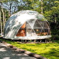 Tenda Igloo Moderna di Lusso per Hotel, Tenda a Cupola in Legno e Vetro con Pareti in PVC a Doppio Strato e Telaio in Alluminio per Esterni