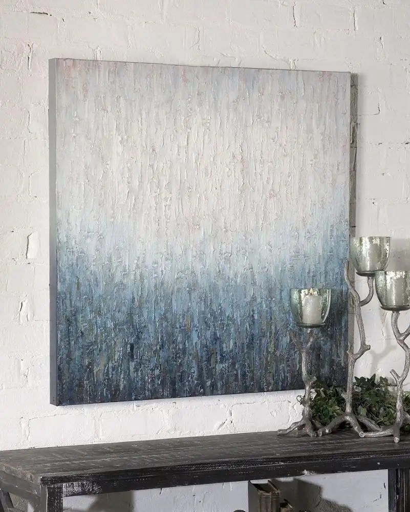 Peinture carrée 100% faite à la main, décoration moderne abstraite à Texture lourde, couleur bleue, pour chambre