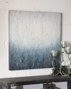 Pintura de decoración moderna abstracta de textura pesada para habitación, Color azul, hecho a mano, Forma cuadrada, 100%