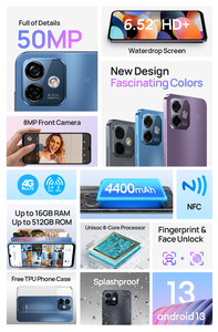 Ulefone Lưu ý 16 loạt <span class=keywords><strong>Android</strong></span> 13 điện thoại thông minh 6.52 "HD + Màn hình Octa lõi 8GB + 256GB 4400mAh mặt mở khóa điện thoại di động gồ ghề điện thoại - Product Image 3