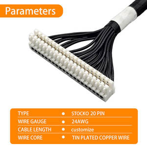 สายไฟฟ้าหุ้มฉนวน PVC ทองแดงชุบ UL 1007 สีดำ แบบกำหนดเองได้ ขั้วต่อ STOCKO 20 พิน 24AWG - Product Image 4