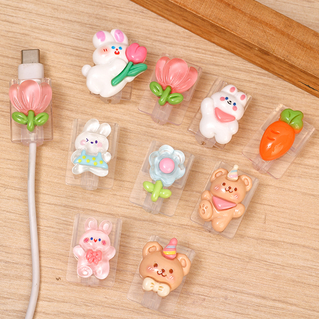 Kawaii Animal Rabbit BearCable Anti-break ProtectorSleeve Type-C ChargingCordTipProtective CoverCute Phone Cable Decor Ornament