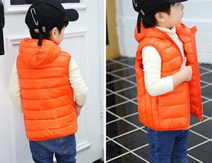 2024 enfant <span class=keywords><strong>sans</strong></span> manches veste léger hiver chaud vers le bas rembourré gilet pour garçons et filles matelassé fermeture éclair à capuche bouffant gilet - Product Image 5