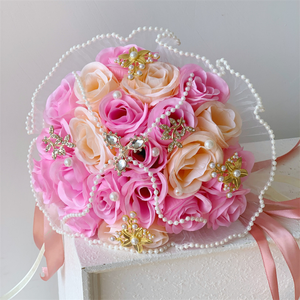 Ramo de Flores Artificiales para Novia, Rosas Rojas, Estilo de Boda Chino, para Vestido Formal, Ceremonia de Damas de Honor, Adultos - Product Image 2