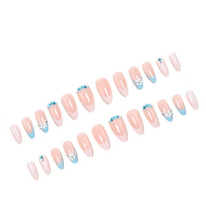 Pegatinas <span class=keywords><strong>de</strong></span> <span class=keywords><strong>Uñas</strong></span> con Diseño <span class=keywords><strong>de</strong></span> Flores Pequeñas Blancas Tridimensionales, Tipo Almendra, Color Azul Francés, con Diamantes Brillantes, <span class=keywords><strong>Uñas</strong></span> <span class=keywords><strong>Postizas</strong></span> - Product Image 4