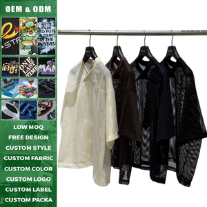 Camiseta Deportiva Oversize de Malla Transpirable con Cuello en V para Hombre, de Algodón, Manga Corta, Tejida, con Estampado DTG Personalizado, Estilo Urbano - Product Image 2