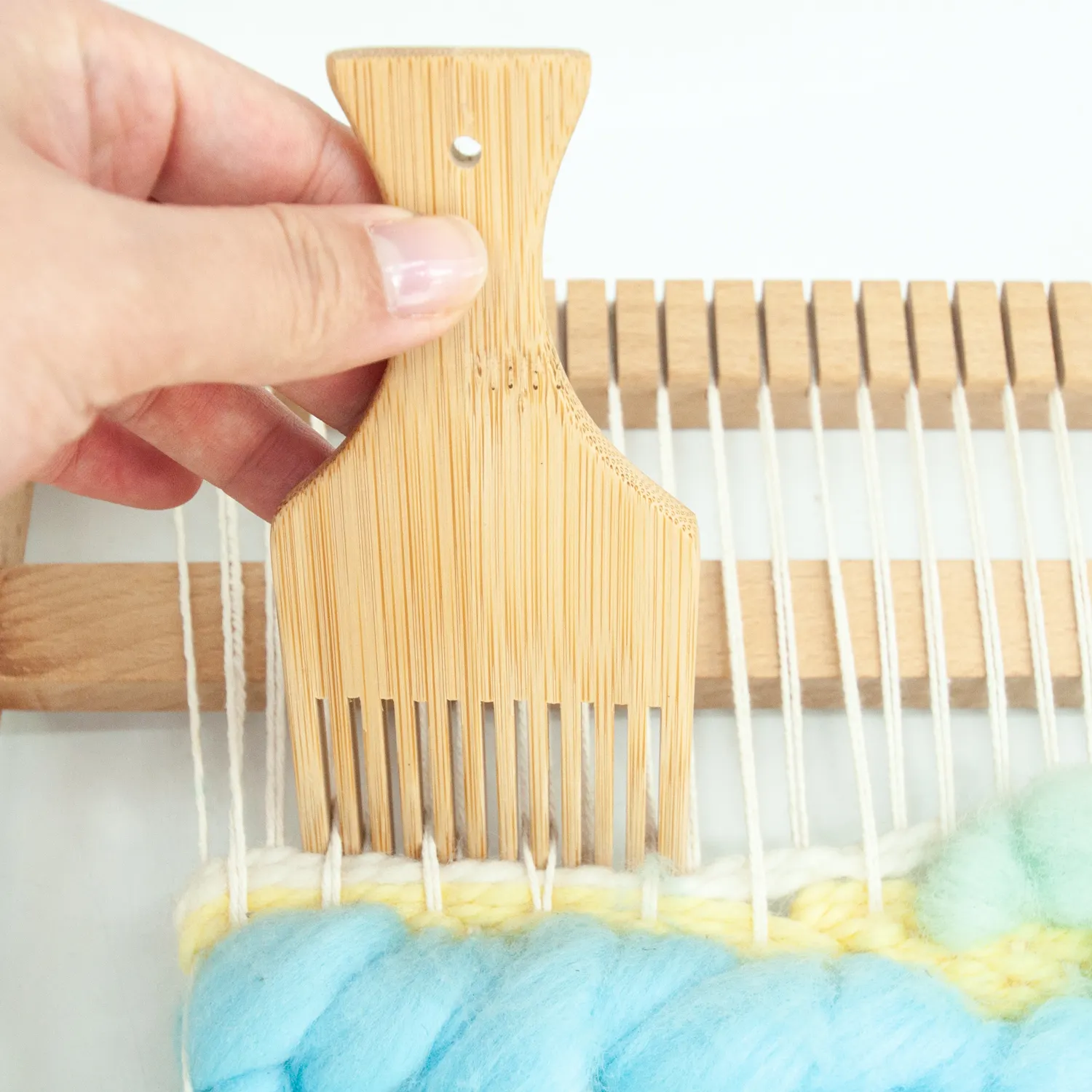 DIY竹手編みツールタペストリーコームブラシ織り織機