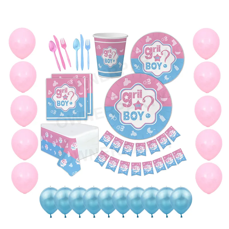 Free Sample NEW Boys and Girls Disposable Dinnerware Set Event Tableware Set Birthday Decorations Gender Reveal Party Supplies