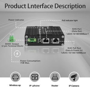 Divisor Ethernet Industrial Gigabit PoE++ 10/100/1000Mbps IEEE 802.3bt de 3 Puertos 70W/95W 36V CC para Dispositivos Sin PoE - Product Image 3