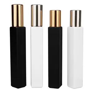 Custom Silk Printing Logo And Box Package Black White Rectangular Empty Glass Spray Bottle Perfume Atomizer 10ml