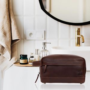 Premium Full Grain <b>Leather</b> Duffle and Buffalo <b>Leather</b> Toiletry <b>Bag</b> Set for <b>Men</b> Designed for <b>Weekend</b> Travel Business Journeys - Product Image 2
