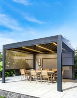 Bioklimatische Aluminium-Pergola, Elektrisch Einziehbares Wasserdichtes Dach, Outdoor-Pavillon mit LED-Beleuchtung für Garten & Terrasse